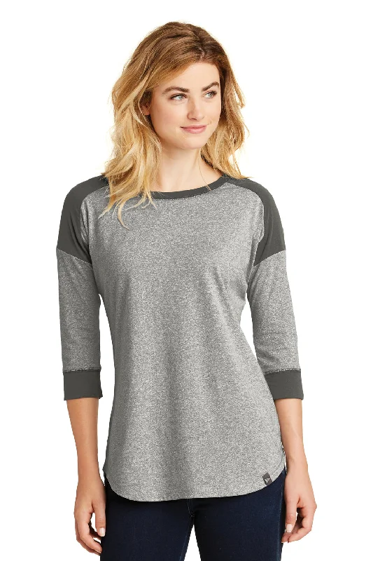 women's halter tops -New Era Womens Heritage 3/4 Sleeve Crewneck T-Shirt - Light Graphite Grey Twist/Graphite Grey