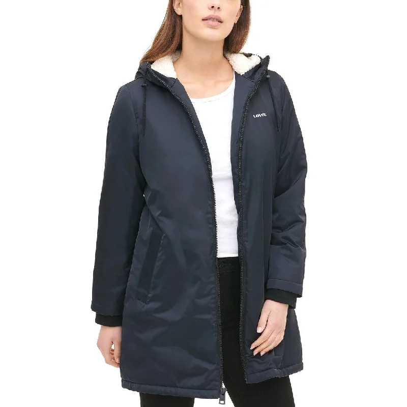 lightweight jackets for women -Levi's Women's Long Coaches Jacket With Soft Sherpa Lining Navy Size X-Large