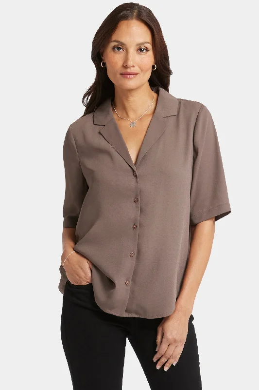 cozy women's tops -Gabrielle Short Sleeved Blouse - Dark Wood