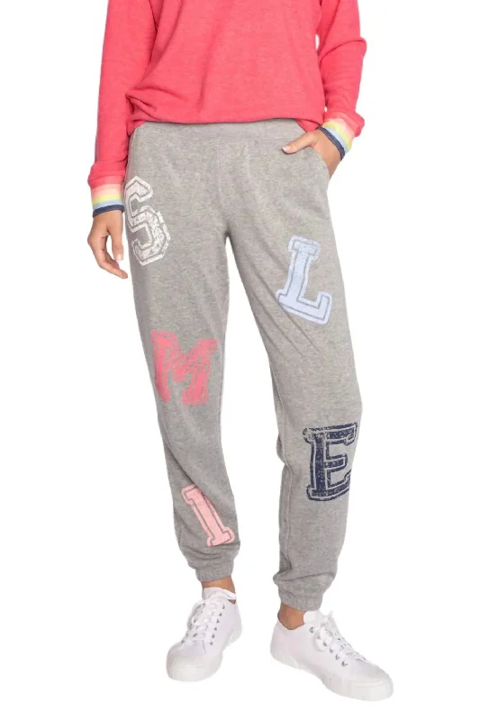 capri leggings for women -Happy Things Smiley Sweatpants In Heather Grey