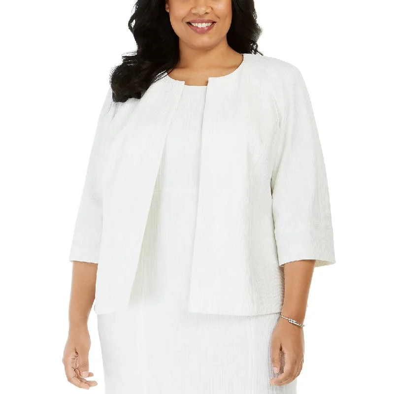 classic wool blazers for women -Kasper Women's Plus Size Ribbed Metallic Flyaway Jacket White Size 22