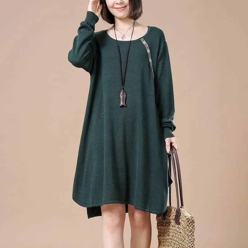 button-up shirts for women -Green baggy spring sweaters oversize knit dresses