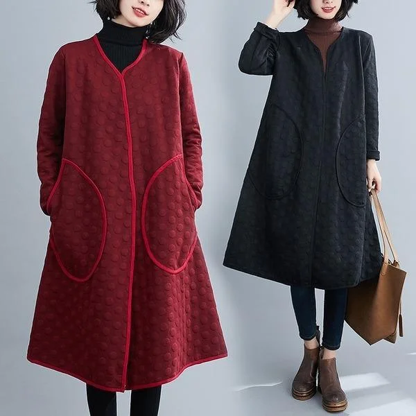 warm winter coats for women -cotton plus size vintage casual loose long winter autumn spring trench coat