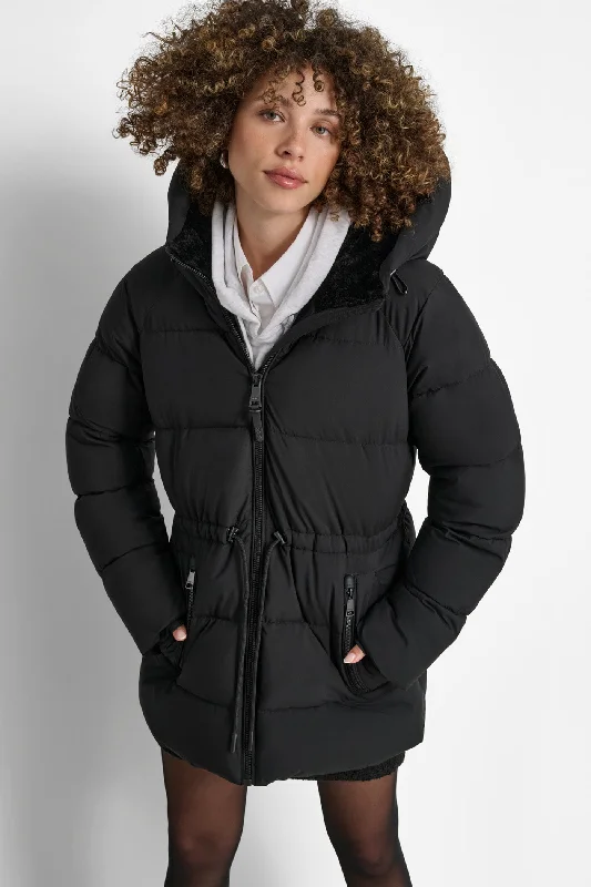 thick fleece coats for women -MID LENGTH LUSH PUFFER JACKET