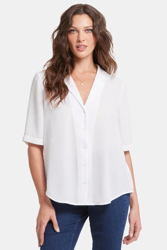 women's pleated tops -Gabrielle Short Sleeved Blouse - Optic White