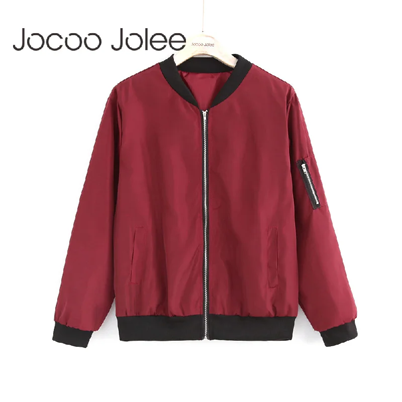 loose fit coats for women -Jocoo Jolee Fashion Bomber Jacket Women Long Sleeve Basic Coats Casual Windbreaker Thin Slim Outerwear Short Jackets 2018