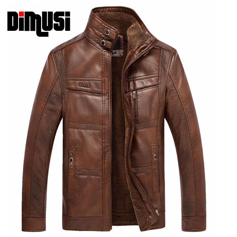 elegant coats for women -DIMUSI Leather Jacket Men Winter Leanther Jacket Solid Thick Coat Male Thermal Fleece Casual Stand Collar Clothing 5XL,YA512