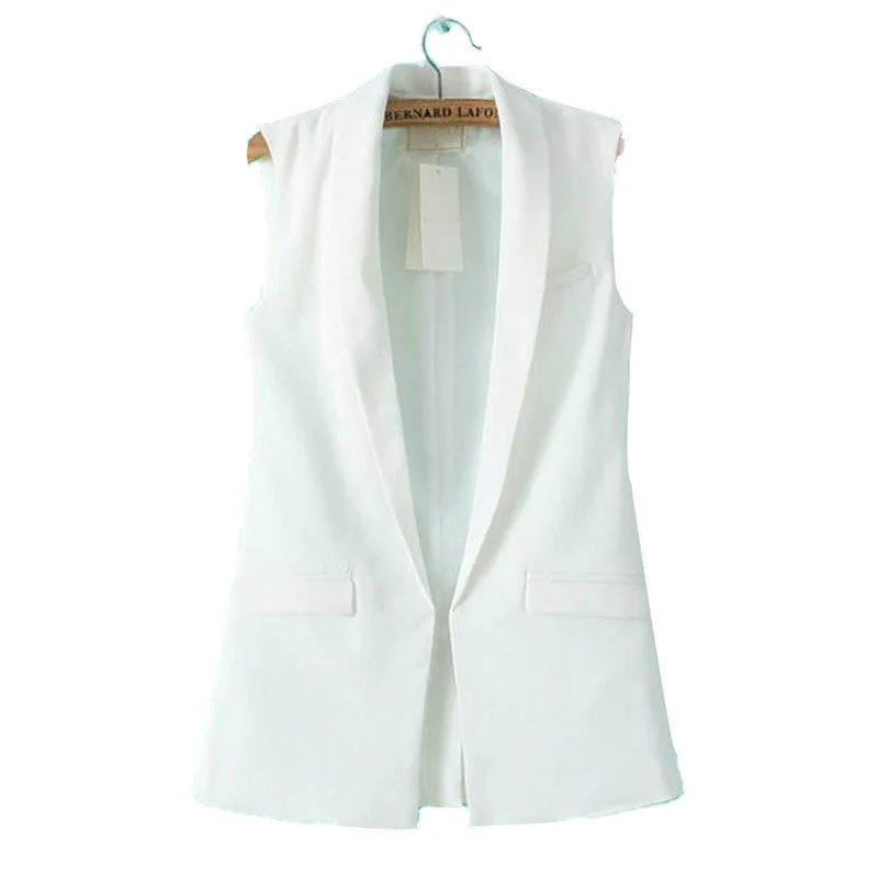 elegant capes for women -Women Vest Sleeveless Formal Coat V Neck Blazers Suit One Button Jacket