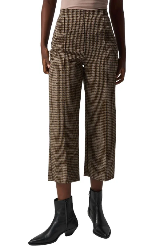 high rise pants for women -Houndstooth Wide Leg Pants In Black/beige