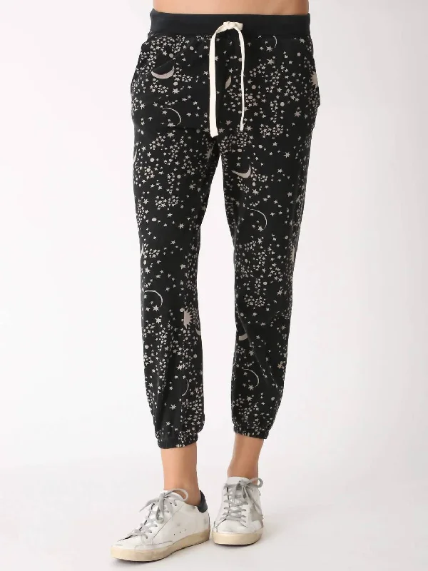 classic fit trousers for women -Icon Jogger In Starstruck Print (Onyx / Taupe)