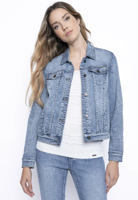 everyday coats for women -Allover Rhinestone Denim Jacket