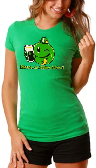 women's tunic tops -St. Patrick's Day Tees - Have a Nice Day Irish Smiley Girls T-Shirt