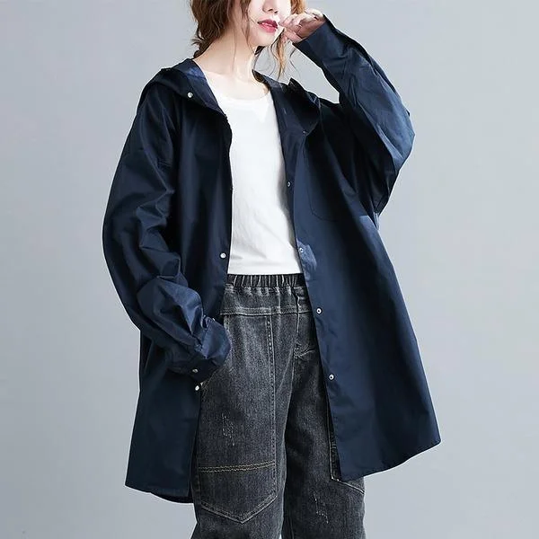 autumn jackets for women -cotton plus size Oversized hooded vintage casual loose autumn spring trench coat