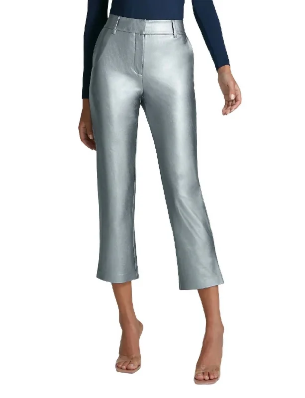 relaxed denim pants for women -Faux Leather 7/8 Trouser In Platinum