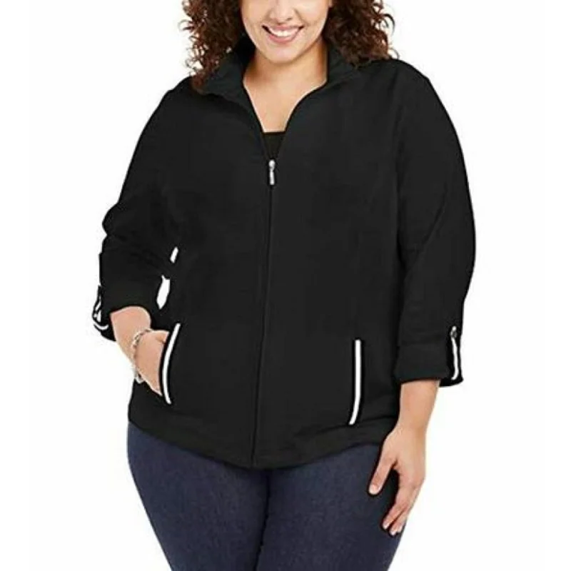 waterproof jackets for women -Karen Scott Women's Plus Size French Terry Jacket Black Size 1X