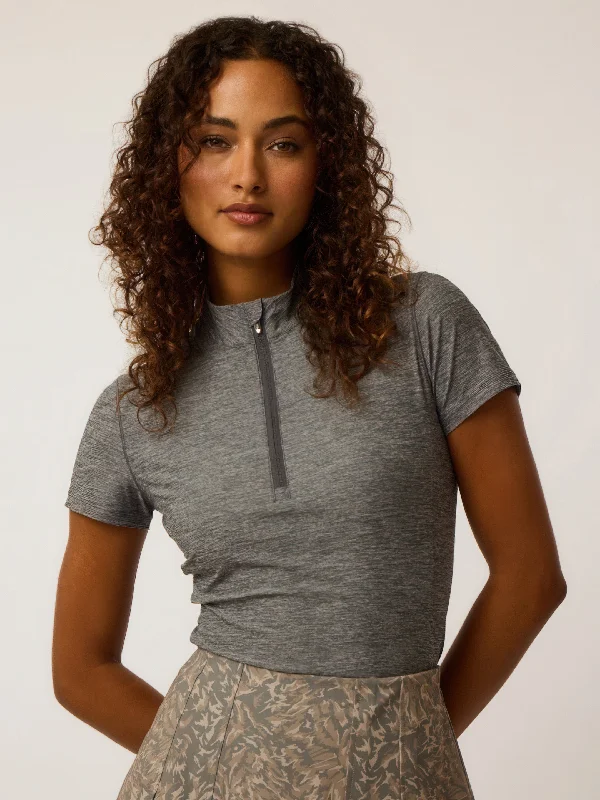 longline tops for women -Halley Melange Short Sleeve Quarter-Zip