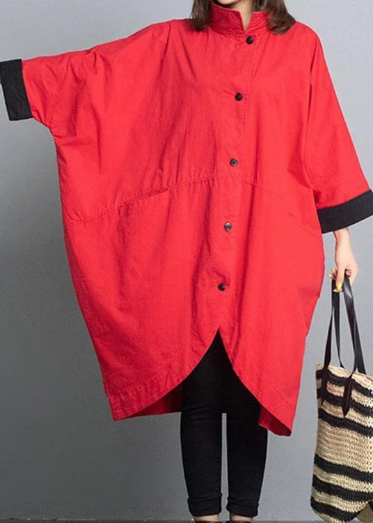 soft wool coats for women -Fitted Red Loose Bat wing Sleeve Turtleneck Fall trench coats