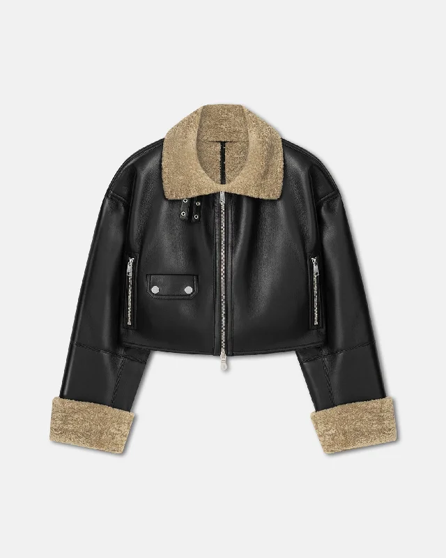 travel jackets for women -Jemma - Bonded Shearling Jacket - Cornstalk/Black