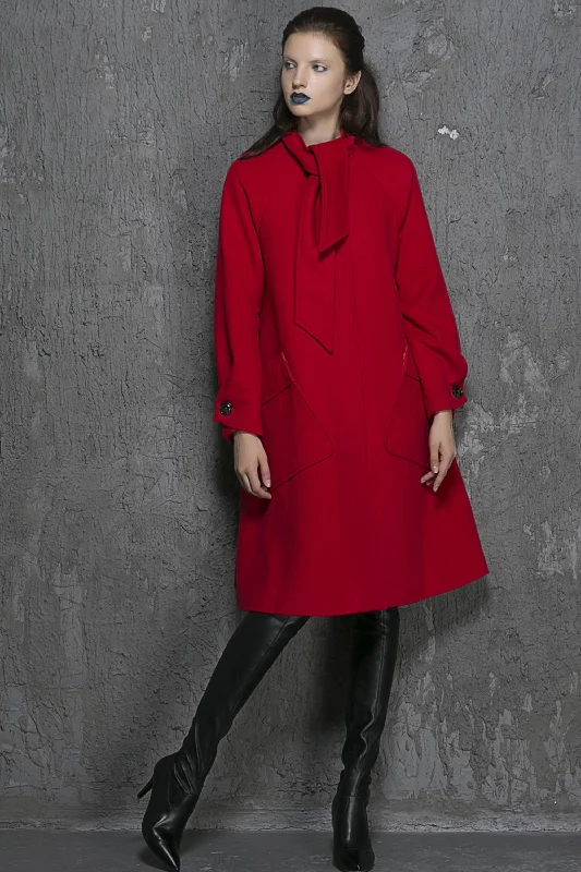 cozy knit coats for women -Red jacket winter wool coat long sleeve coat 1351#