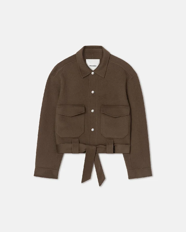 classic pea coats for women -Vatson - Cropped Double Wool Flight Jacket - Clay