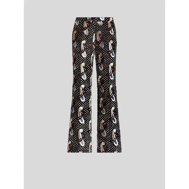 women's relaxed fit pants -FLARED JACQUARD TROUSERS