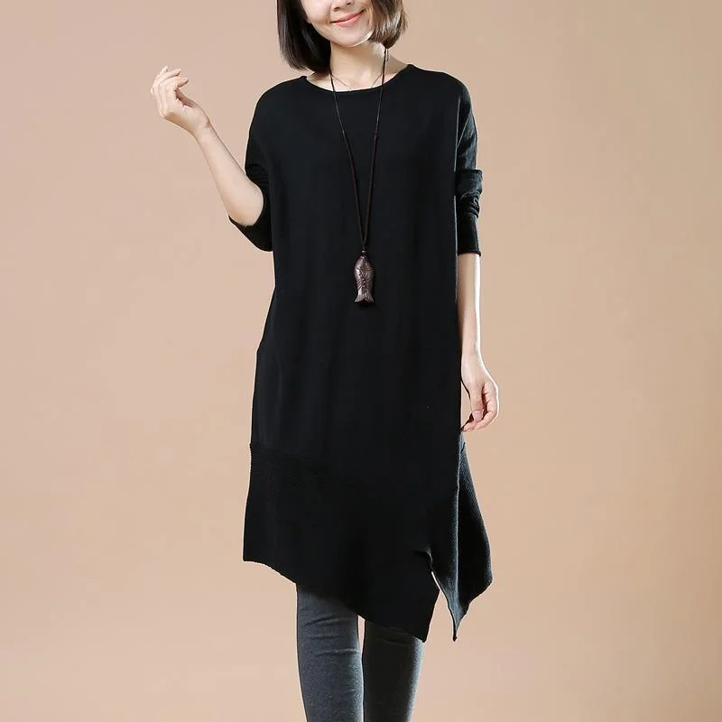 spring fashion tops for women -Black asymmetrical sweaters new women winter dresses