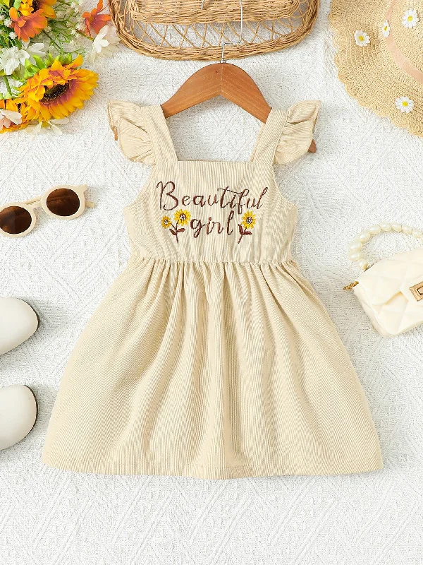 women's cotton t-shirts -BEAUTIFUL GIRL Embroidered Graphic Square Neck Dress