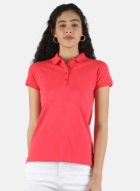 elegant evening tops for women -Women Pink Plain T-Shirt