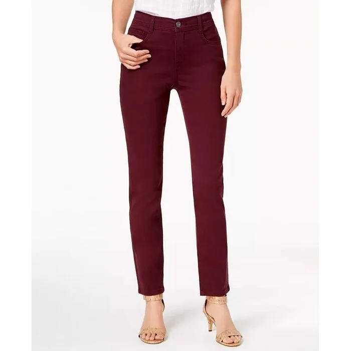 women's bootcut trousers -Style & Co Women's Tummy Control Slim Leg Jeans Red Size 4 Petite - 4 Petite