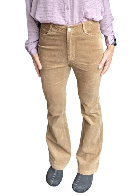 stretchy leggings for women -Flared Corduroy Pants In Khaki