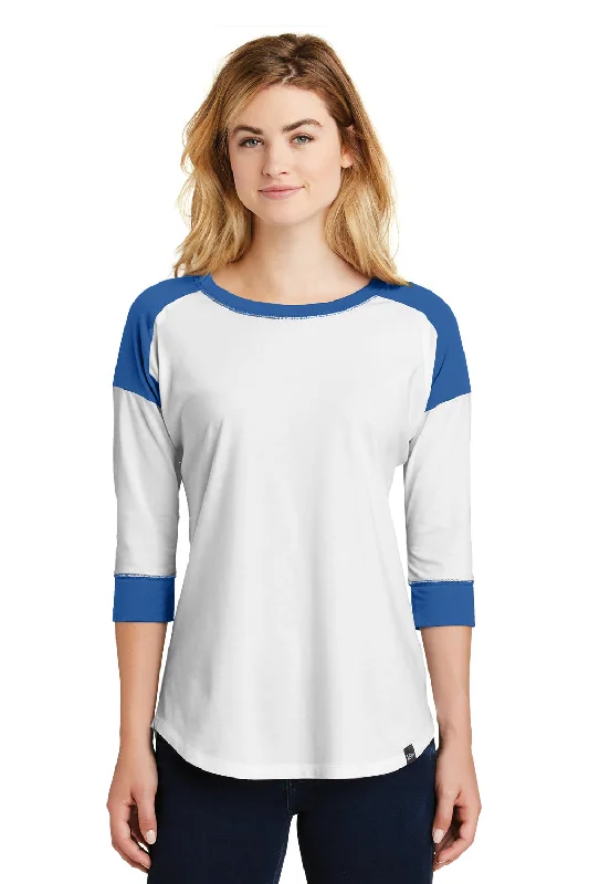 puff sleeve blouses for women -New Era Womens Heritage 3/4 Sleeve Crewneck T-Shirt - White/Royal Blue - Closeout