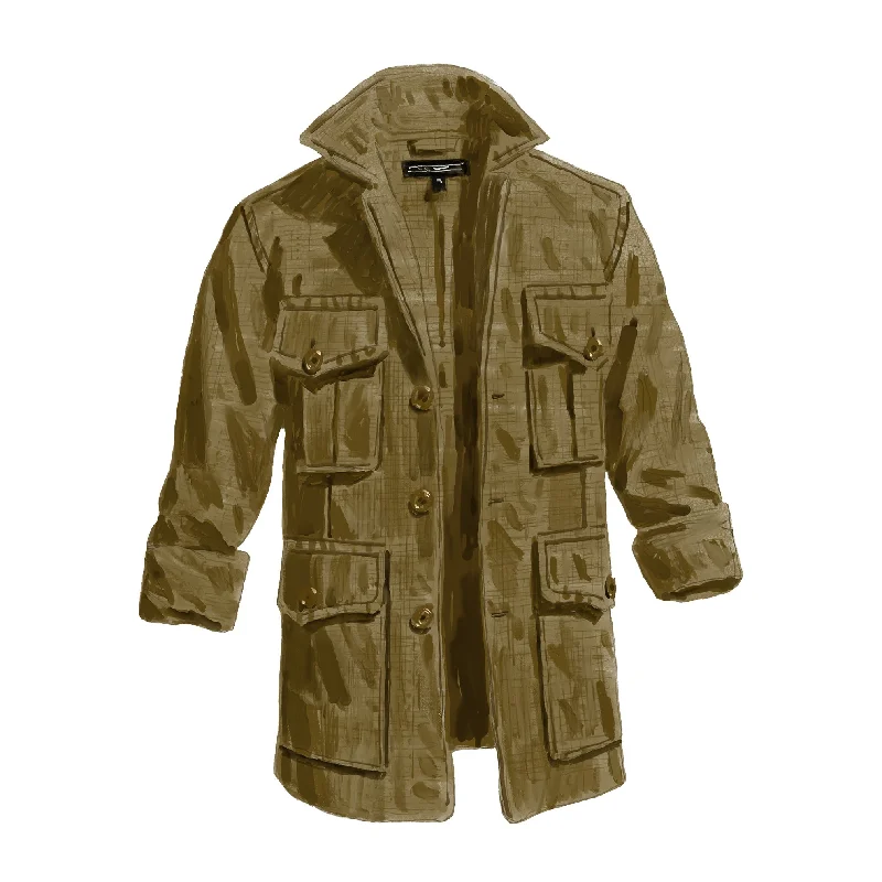 wool blend coats for women -Linen Safari Jacket