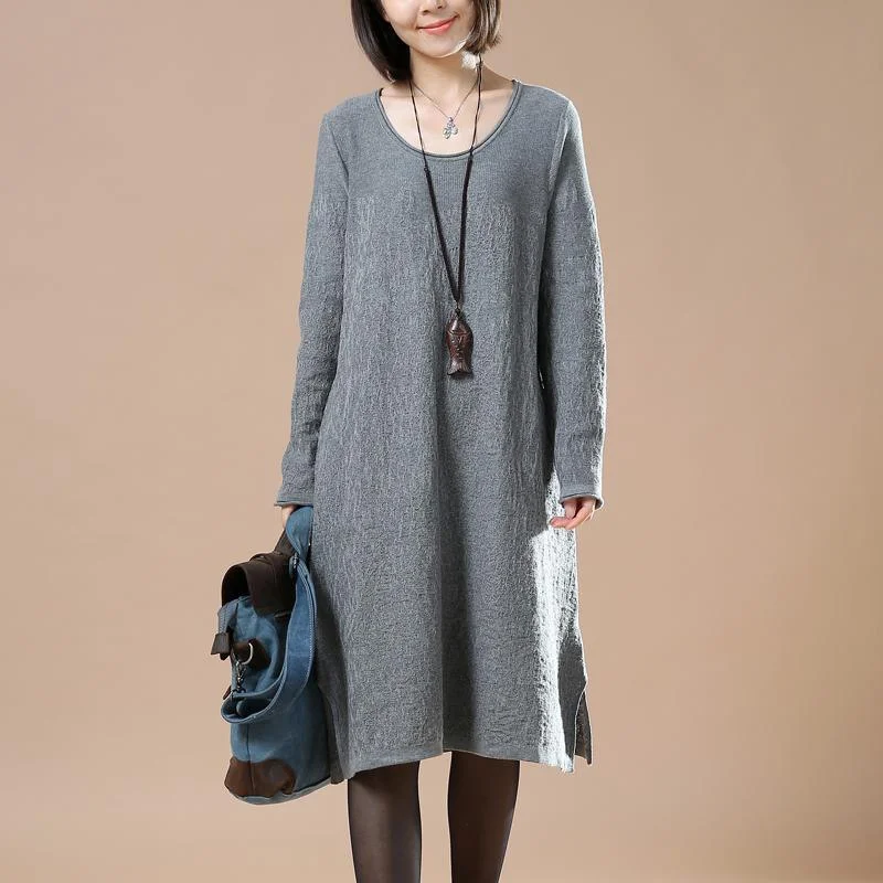 women's wrap tops -Gray loose sweater dresses oversize sweaters blouses