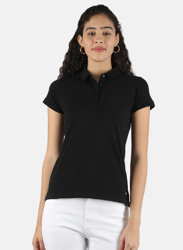 modest tops for women -Women Black Plain T-Shirt