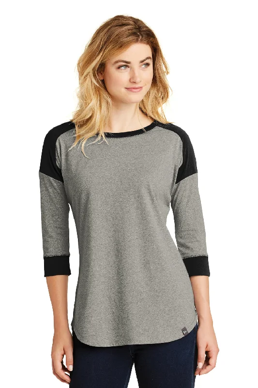 women's wrap tops -New Era Womens Heritage 3/4 Sleeve Crewneck T-Shirt - Heather Rainstorm Grey/Black