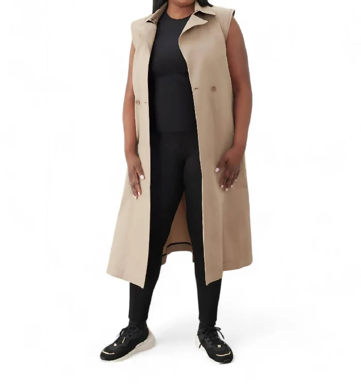 business casual coats for women -Sleeveless Trench Coat In Soho Stone