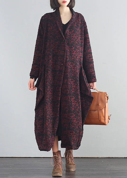 lightweight cashmere coats for women -Mulberry V Neck Print Button Trench Coats Fall