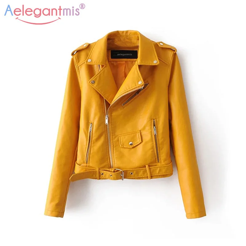 modern trench coats for women -Aelegantmis Autumn New Short Faux Soft Leather Jacket Women Fashion Zipper Motorcycle PU Leather Jacket Ladies Basic Street Coat