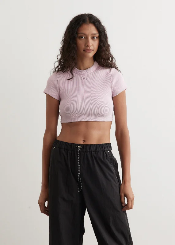 bell sleeve tops for women -Cropped Short Sleeve Top