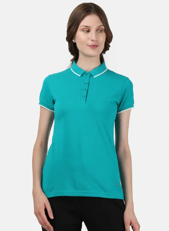 women's silk tops -Womens Blue Plain T-Shirt