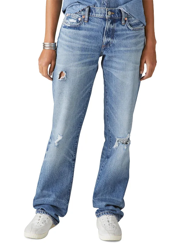 women's relaxed fit pants -Womens Denim Destroyed Bootcut Jeans