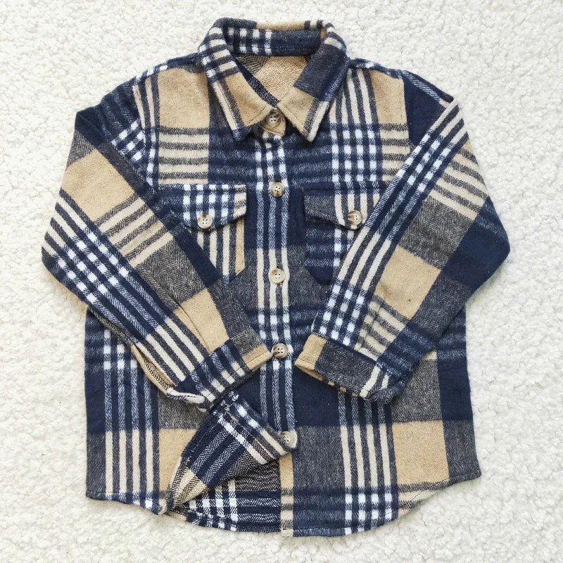 women's party tops -Blue plaid Flannel T-shirt