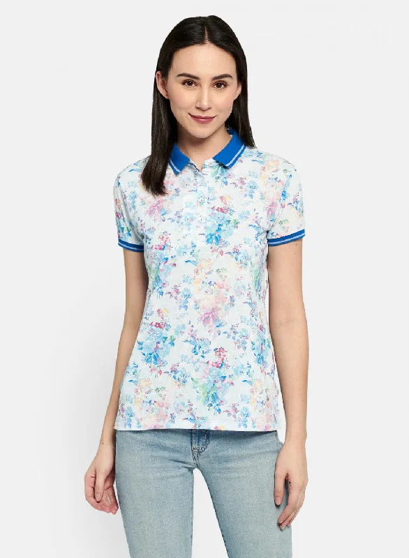 women's v-neck shirts -Womens Blue Printed T-Shirt