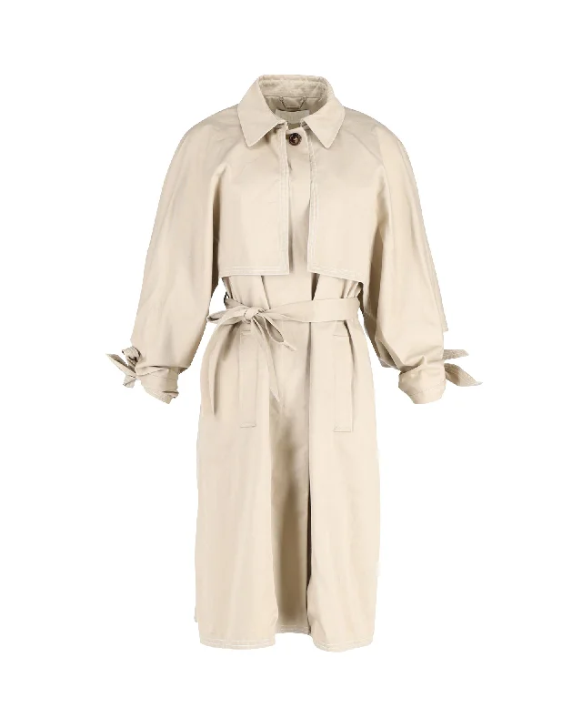 casual hooded jackets for women -Chloe Belted Trench Coat in Beige Cotton