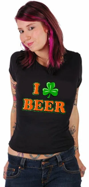 elegant women's tops -St. Patrick's Day Tees - I Love Beer Shamrock Girls T-Shirt