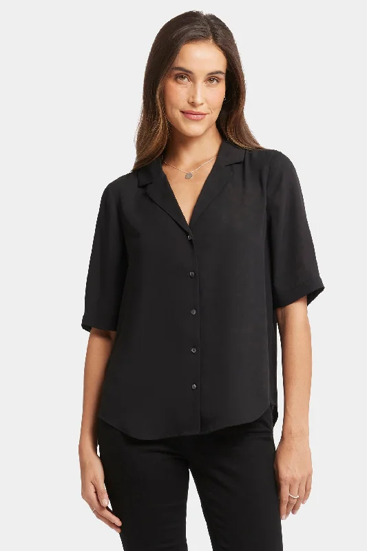 autumn blouses for women -Gabrielle Short Sleeved Blouse - Black