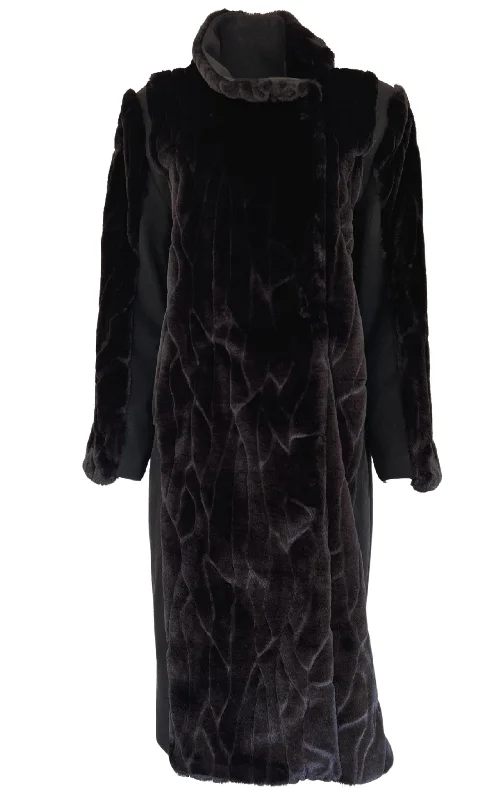 ultra-light jackets for women -Black Faux Fur Details Long Trench Coat