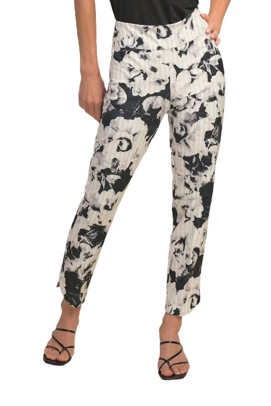 women's chino pants -Cropped Print Pants In Black/grey