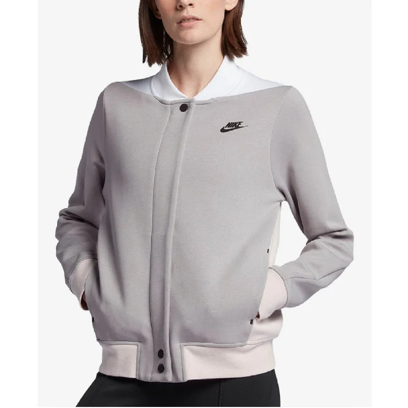 thermal coats for women -Nike Women's Sportswear Tech Fleece Destroyer Jacket Grey Size Extra Large - XL