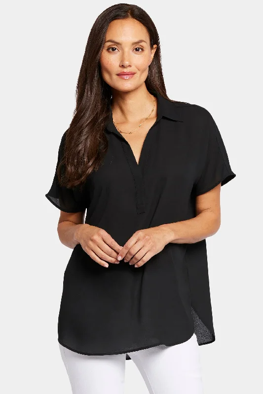 women's mesh tops -Becky Short Sleeved Blouse - Black